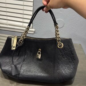 Carolina Herrera Black Monogram Embossed Leather Dahlia Hobo
